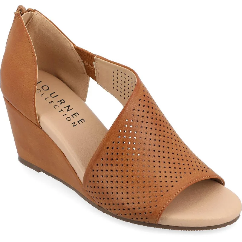 Affordable sandals for beach wear-Journee Collection Womens Perforated Faux Suede Wedge Heels