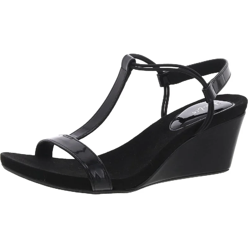 Comfortable sandals for daily strolls-Style & Co. Womens Patent Ankle Strap Wedge Sandals