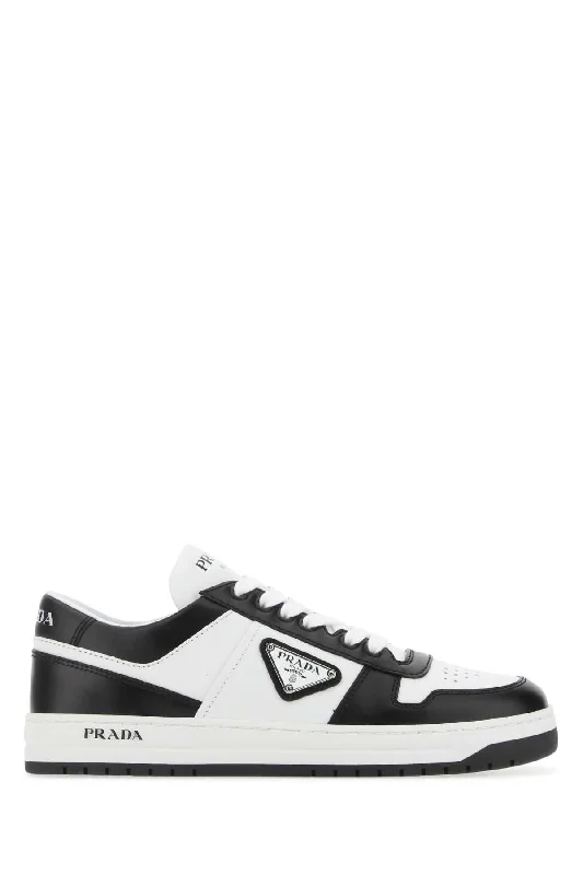 Athletic shoes with stable platforms -PRADA Two-tone Leather Downtown Sneaker