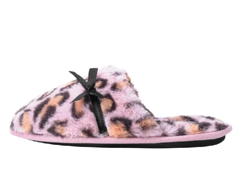 plush slippers gentle-Pink Leopard Bow Slipper