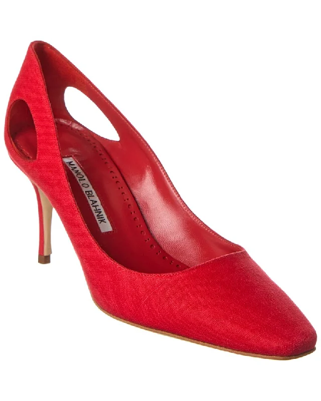 High heels with sleek patterns -high heels for a night out-Manolo Blahnik Toplaca 70 Linen Pump