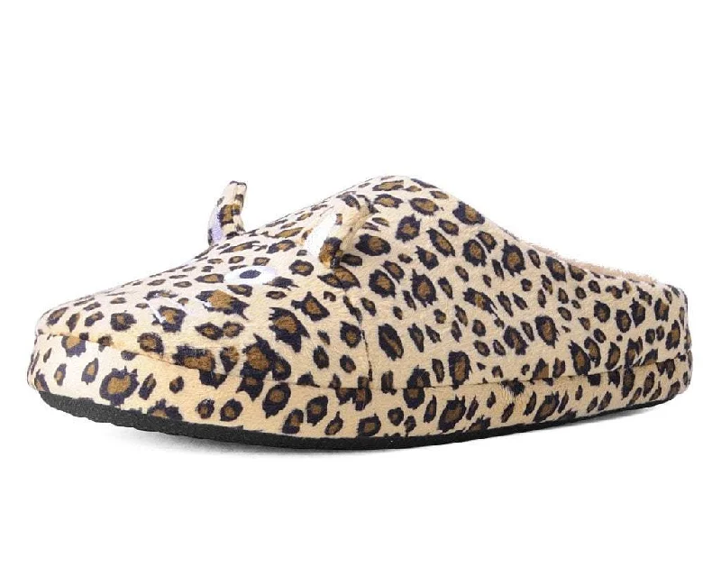 thick slippers insulated-Tan Leopard Kitty Slipper