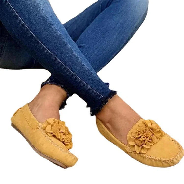 Loafers for professional meets -Women Peas Shoes Casual Flowers Lazy Shoe Flock Loafers Slip-On Girls Single Shoes Blue Yellow Plus Size Flats