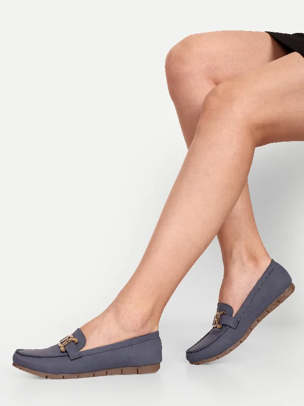 Loafers with cozy padding -Women Blue Solid Suede Loafers