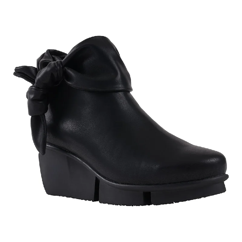 Trendy leather ankle boots-Lavan Black Wedge Bootie with Bow