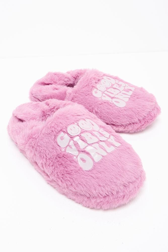 edge slippers white-Good Vibes Only Slipper Pink