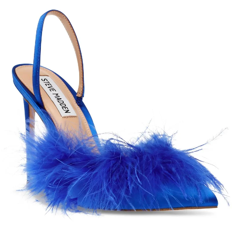 High heels for high-energy night walks -red high heels for women-Steve Madden Womens Alexis Satin Feathers Pumps