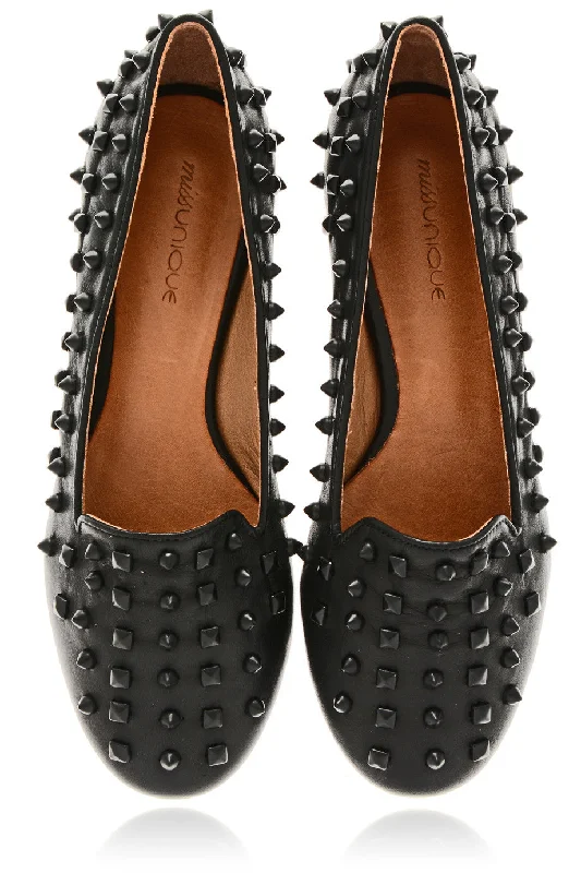 tough slippers wear-SPIKES Black Leather Slipper Shoes