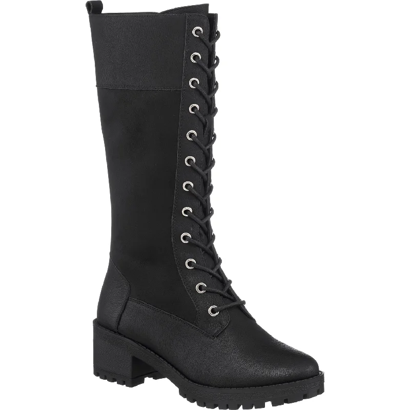 Fashionable suede knee-high boots-Rook Black Combat Boots