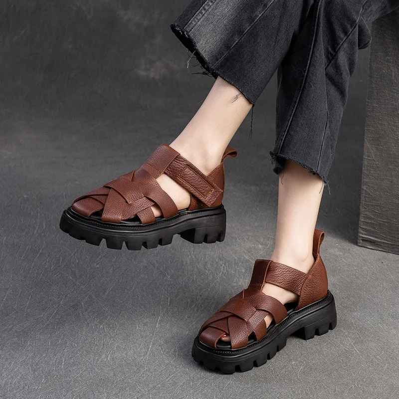 Soft sandals for warm climates-Women Minimalist Plaited Leather Casual Sandals