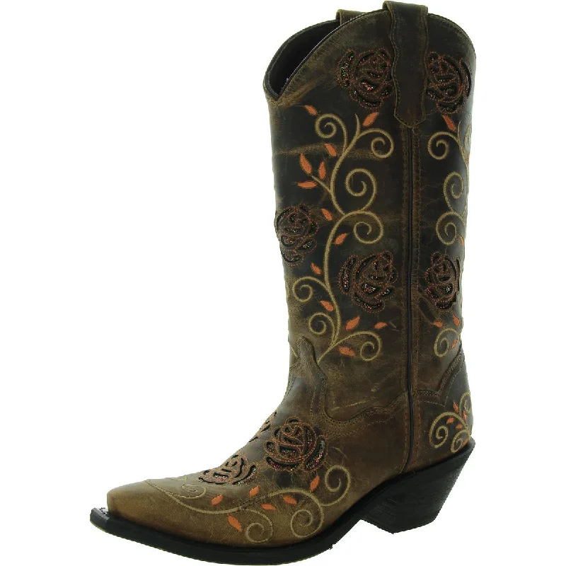 Best boots for narrow feet-Laredo Womens Leather Pull on Cowboy, Western Boots