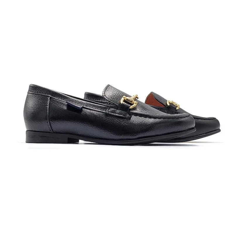 Loafers for calm vibes -Atlanta Mocassin Black Little Grain Buckle Loafer 19014