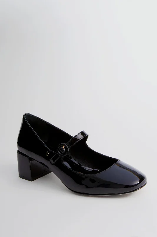 High heels for rainy night strolls -high heels for formal events-Black Patent Blair Block Pumps