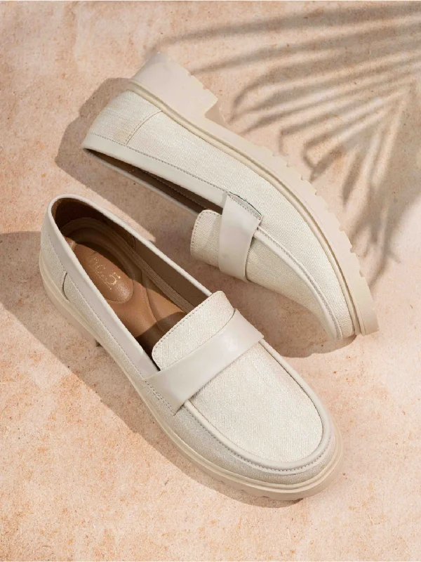 Loafers for relaxed weekends -Womens Cream Casual Solid Round Toe Chunky Loafers