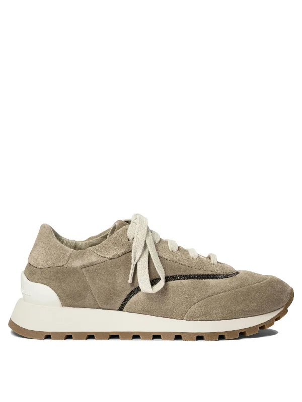 Athletic shoes with durable textures -BRUNELLO CUCINELLI Elegant Women's Sneaker with Chain Detail