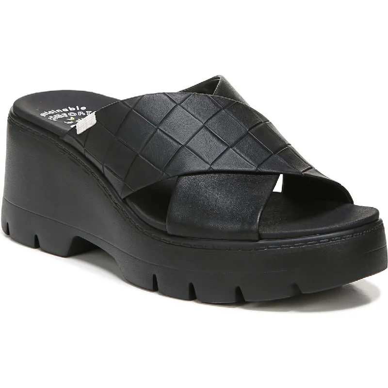 Cushioned sandals for long standing-Dr. Scholl's Shoes Womens Checkin High Faux Leather Platform Sandals