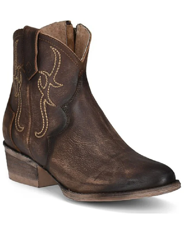 Trendy platform boots for women-Corral Circle G Q5161 TobaccoEmbroidery & Zipper Round Toe Shortie Boots