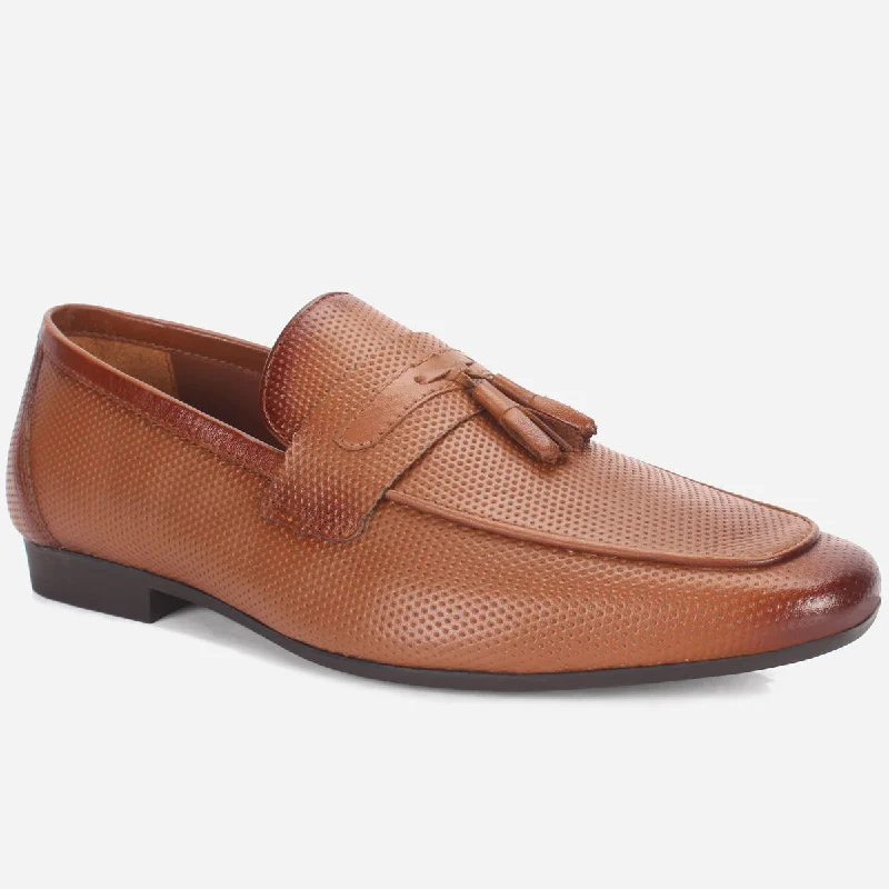 Loafers with open weave -Men "ASTON" Leather Slide In Loafers Shoes