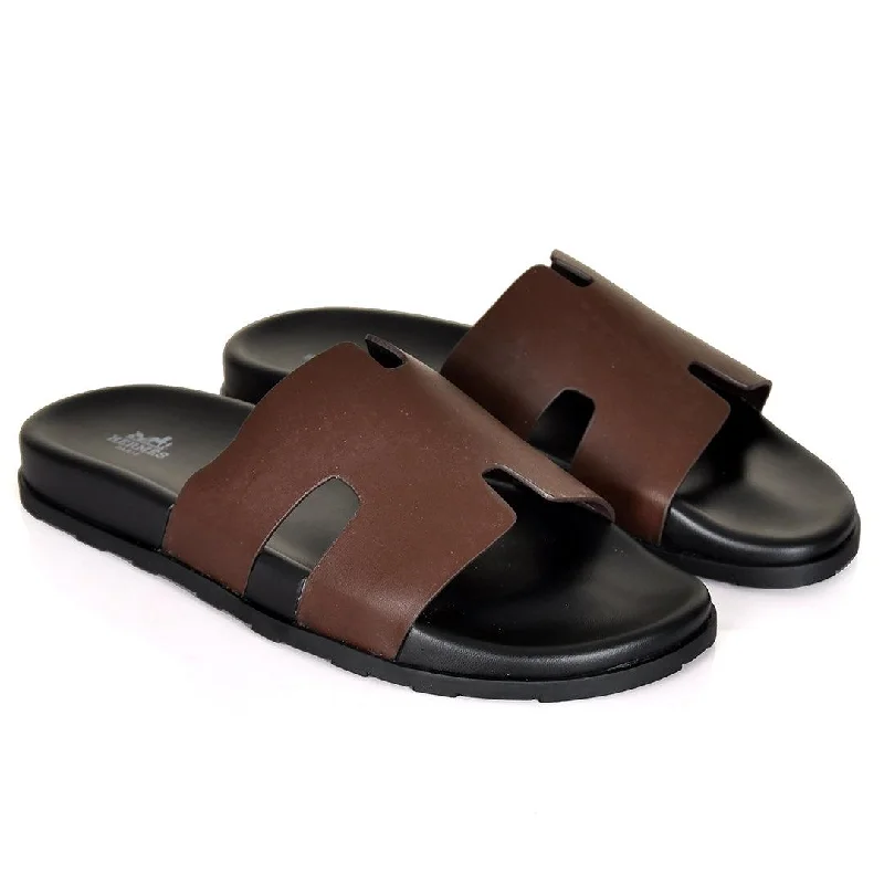 grit slippers durable-Herm Paris Izmir Lightweight Plain Leather Slippers- Coffee