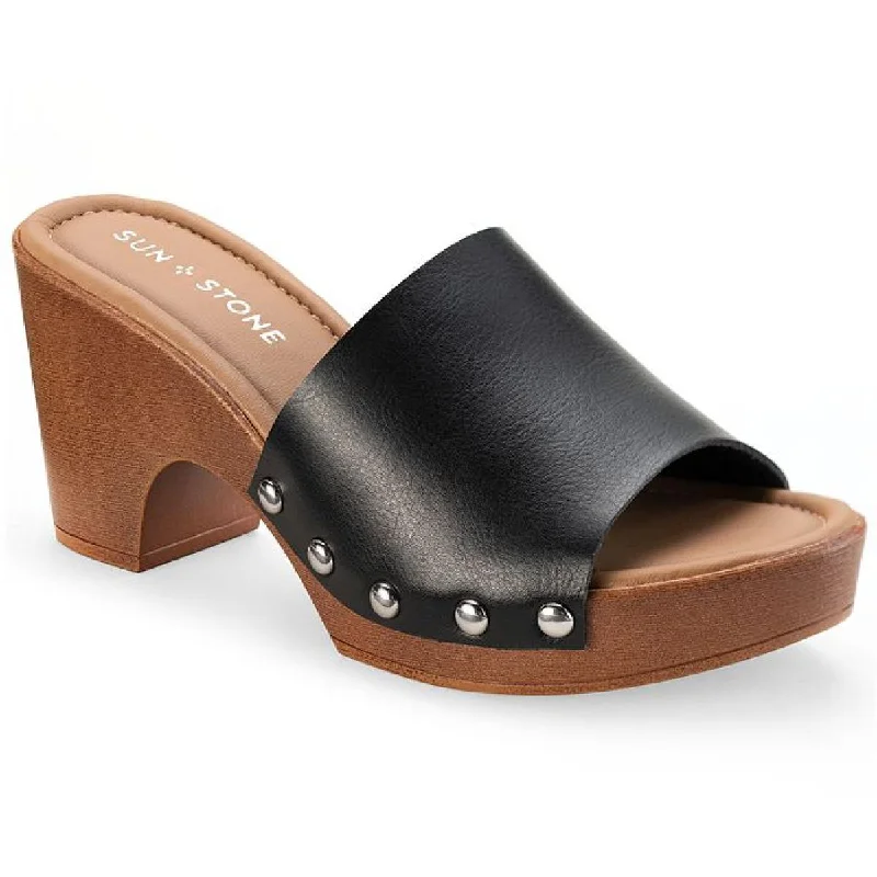 Fashionable sandals for evening fun-Sun + Stone Womens Alina Faux Leather Studded Mule Sandals