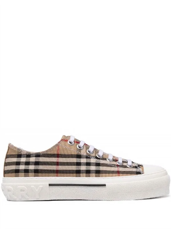 Athletic shoes with vibrant sole colors -BURBERRY Vintage Check Canvas Sneakers for Men