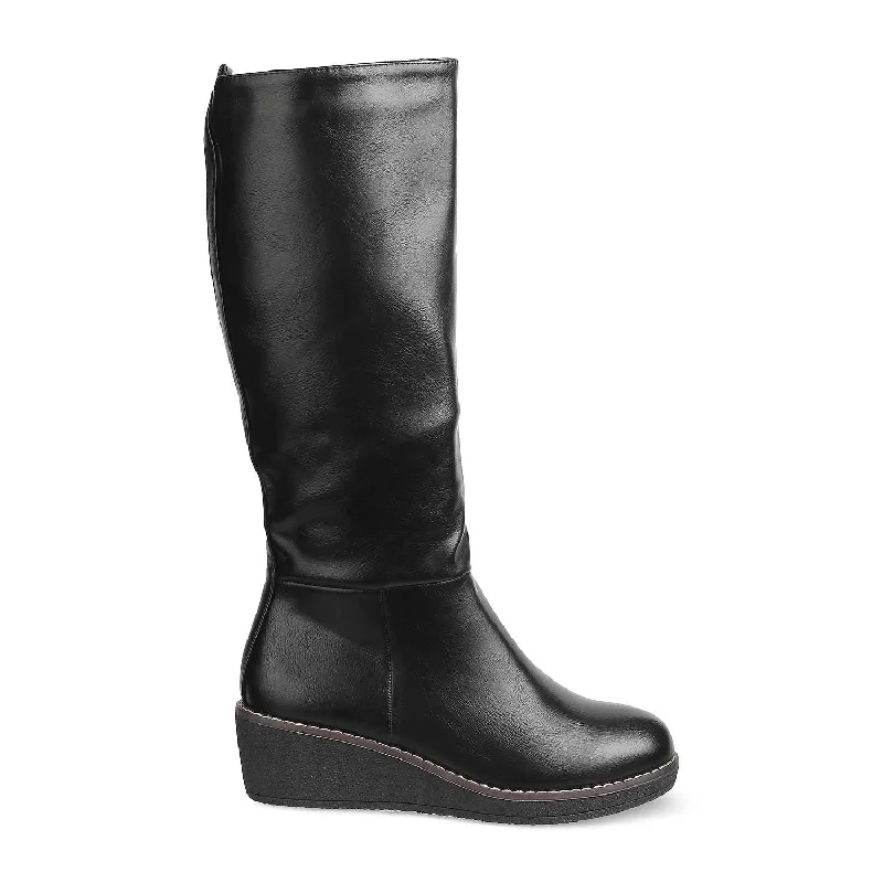 Anti-fatigue boots for standing-The Alavus Black Women's Knee-length Boots Tresmode