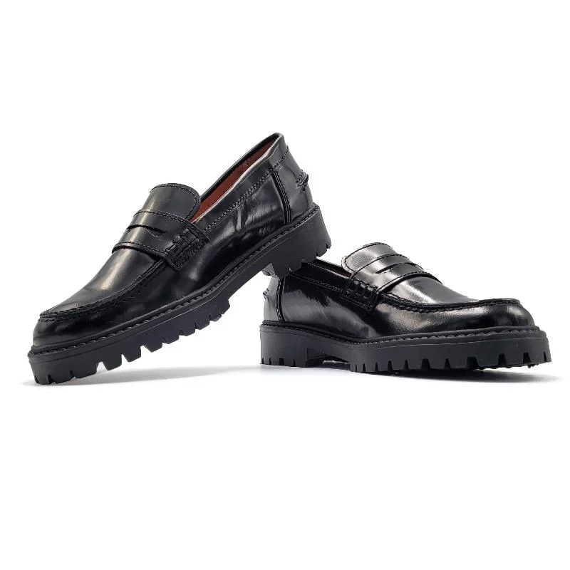 Loafers with neat fit -Atlanta Mocassin Black Hi Shine Chunky Penny Loafer SS02