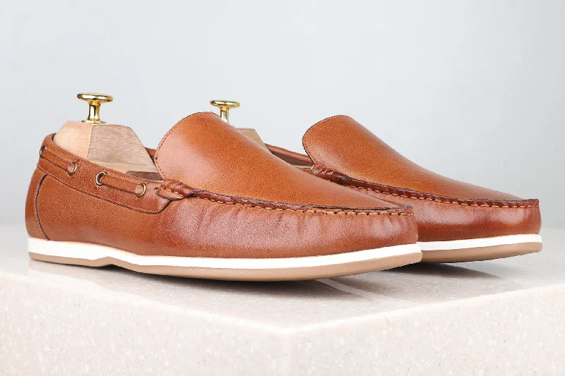 Loafers for short strolls -Atesber Tan Solid Loafers For Men