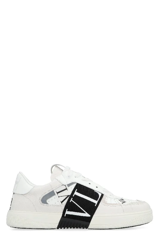 Athletic shoes for casual street runners -VALENTINO Leather and Fabric Low-Top Sneakers