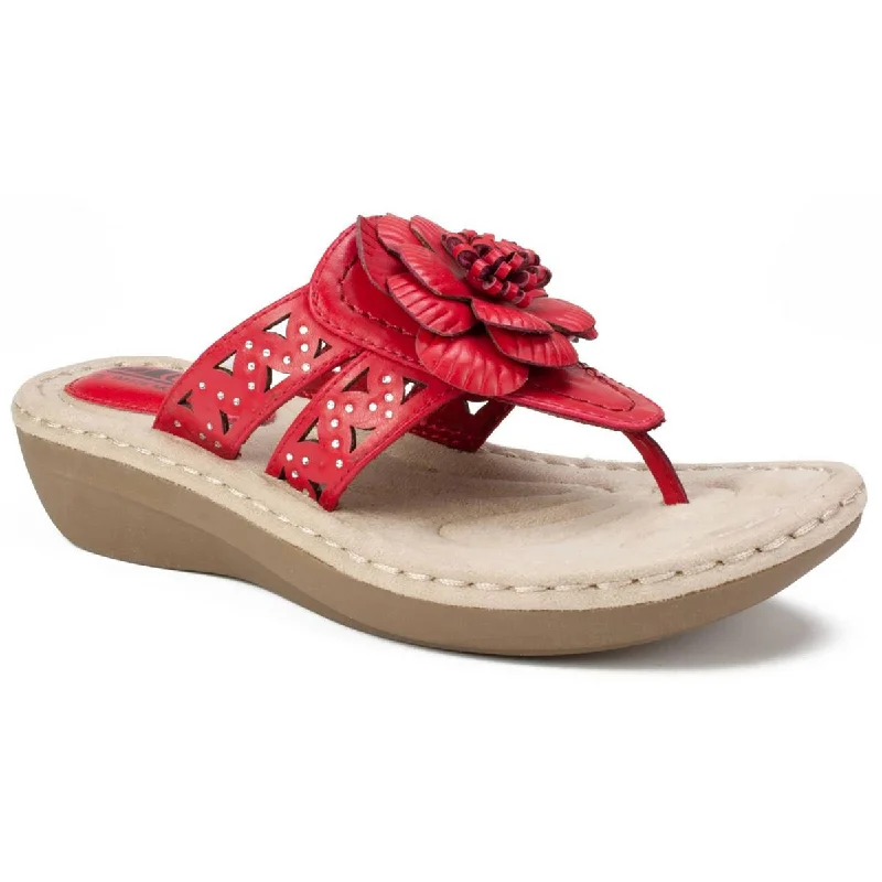 Trendy sandals for casual hikes-Cliffs by White Mountain Womens Cynthia Faux Leather Laser Cut Thong Sandals