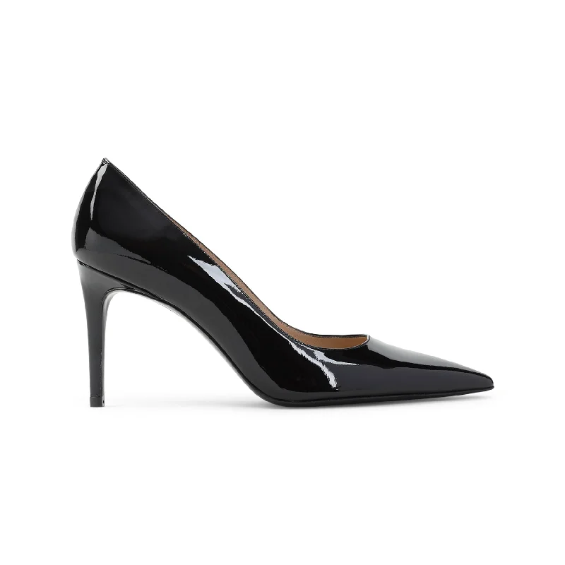 High heels with mid-height options -high heels with pointed tip-STUART WEITZMAN Power 85 Pumps - Elegant Patent Leather Elegance