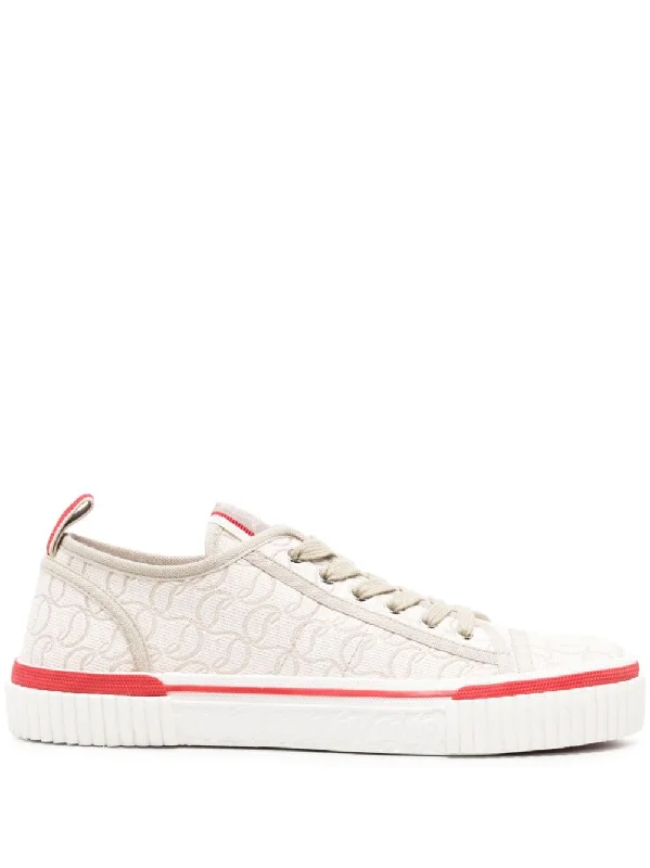 Athletic shoes with slip-proof midsoles -CHRISTIAN LOUBOUTIN Monogram Jacquard Contrast Trim Logo Sneaker