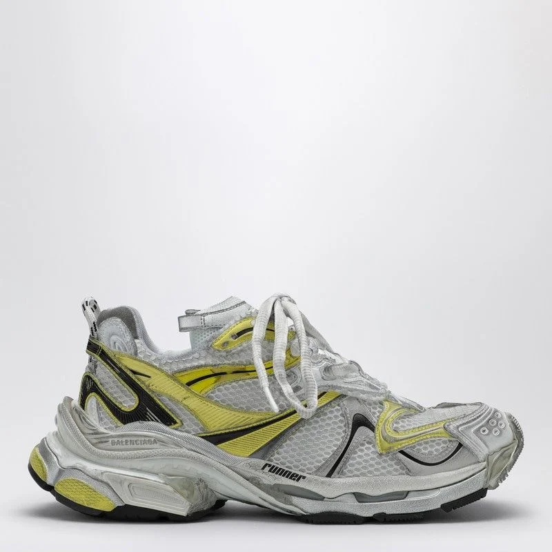 Athletic shoes with trendy color combos -BALENCIAGA Runner 2.0 Sneaker in White, Yellow & Black