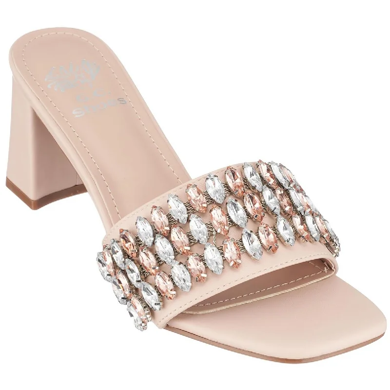 Waterproof sandals for creek trips-GC Shoes Womens Drais Faux Leather Rhinestone Slide Sandals