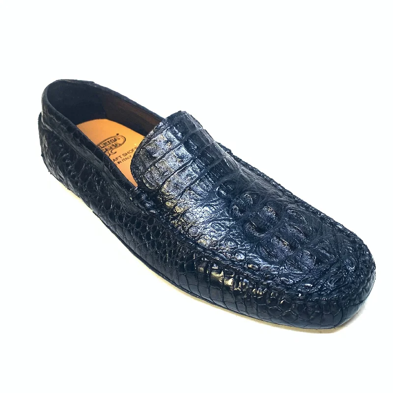 Loafers with waterproof leather -Calzoleria Toscana Black Hornback Crocodile Loafers