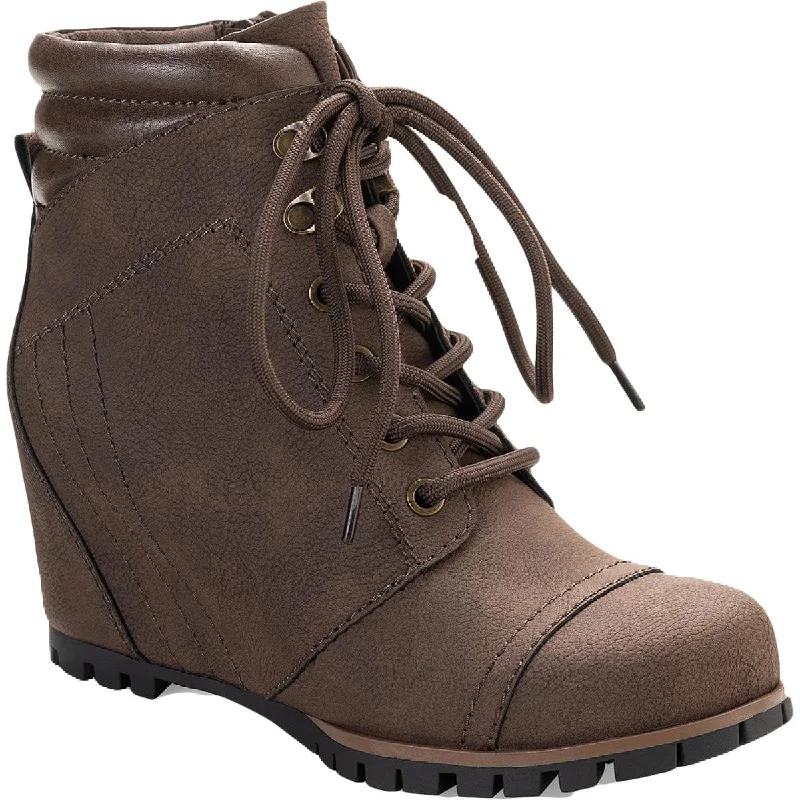 Rugged boots for forest trails-Sun + Stone Womens Quinnf Faux-Leather Lace-Up Wedge Boots