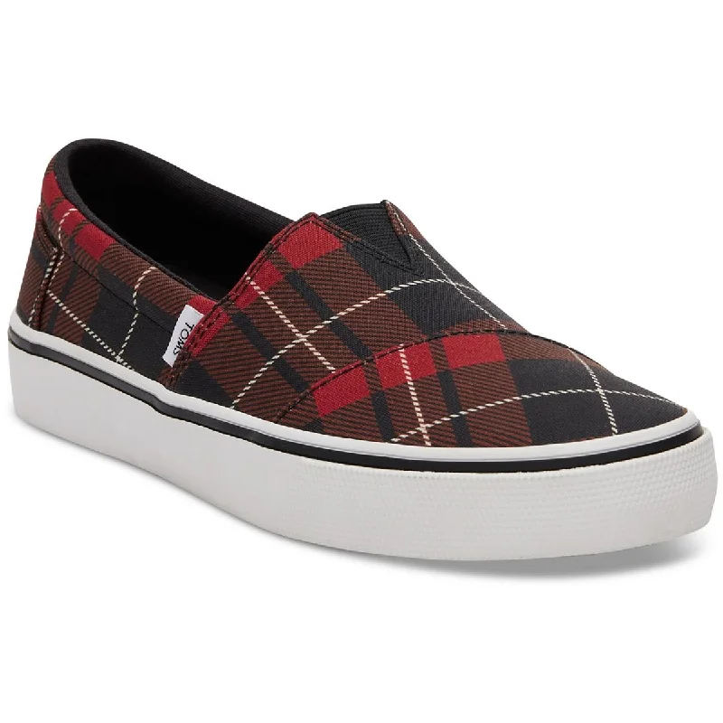 Athletic shoes for athletes with toe relief -Toms Womens Alpargata Canvas Plaid Slip-On Sneakers