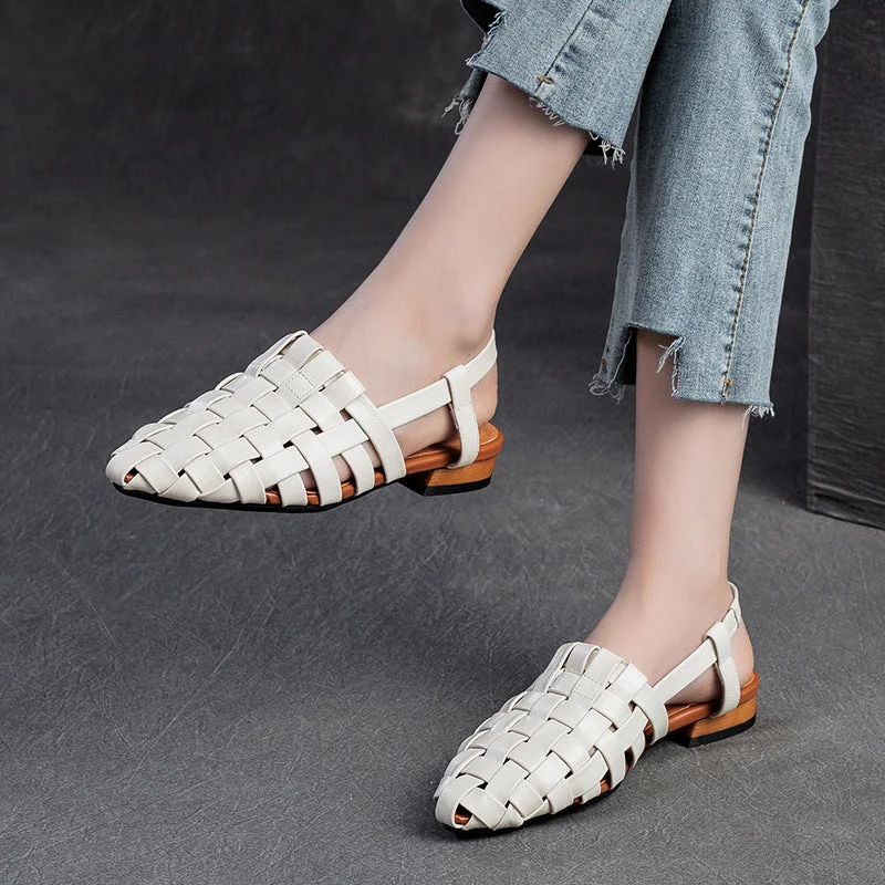 Comfortable sandals for daily strolls-Women Retro Plaited Leather Pointed Toe Casual Sandals