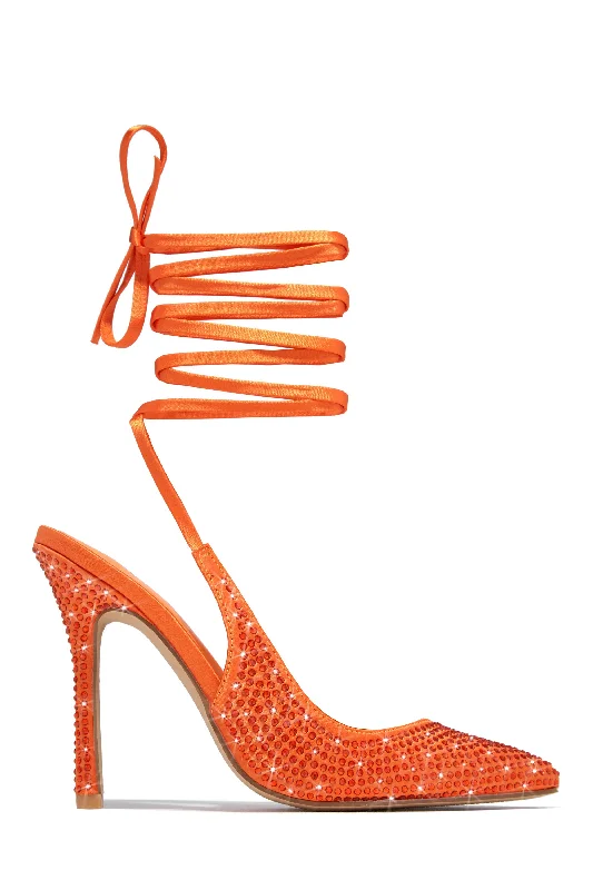 High heels with high-rebound cushioning -high heels for fall season-It-List Embellished Lace Up Pumps - Orange