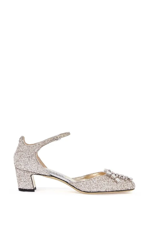 High heels for indoor gala dinners -high heels with modern finish-JIMMY CHOO Glamorous Block Heel Pumps