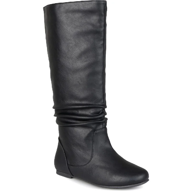 Stylish ankle boots for women-Journee Collection Womens Jayne Faux Leather Wide Calf Knee-High Boots