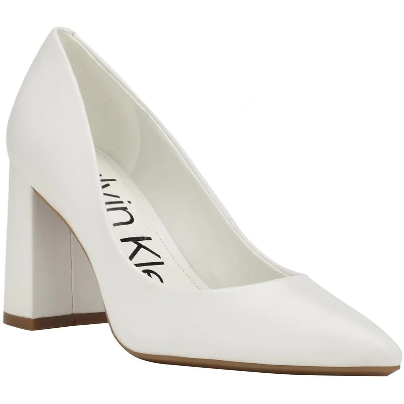 High heels with stable outsoles -high heels with playful details-Calvin Klein Womens Jasmine Leather Pointed Toe Pumps