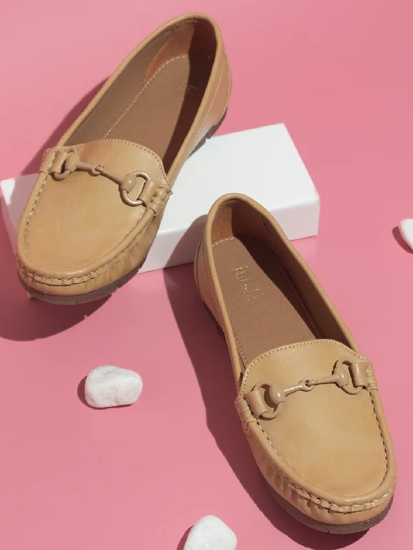 Loafers with worn suede -Women Beige Solid Loafers