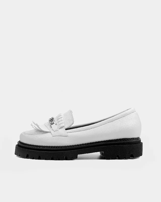 Loafers with minimalist branding -Chunky Loafers White Grape Leather Loafers