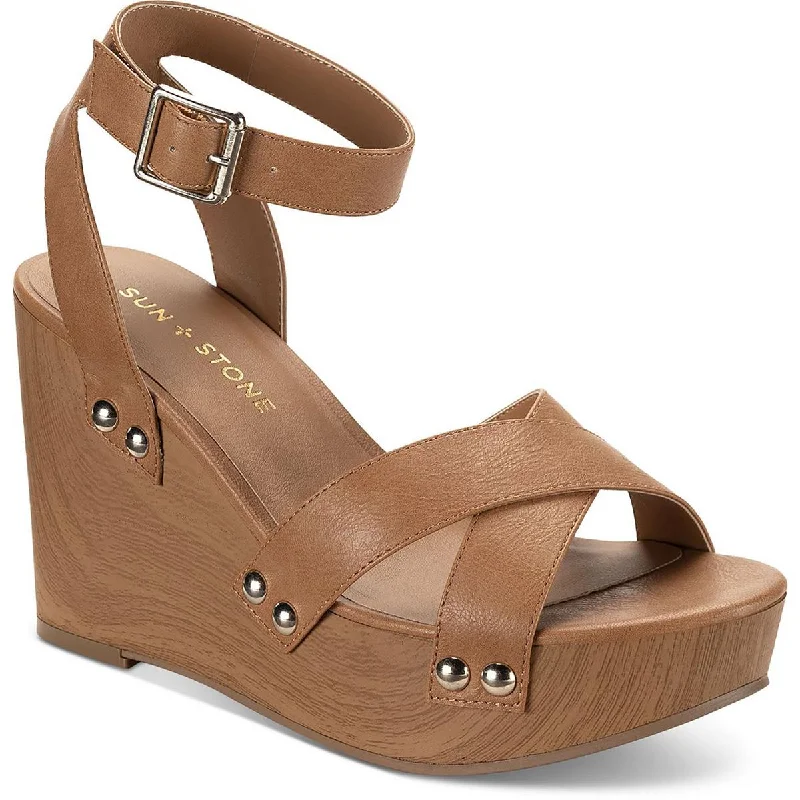 Non-slip sandals for wet paths-Sun + Stone Womens TIARAA Ankle Strap Platform Wedge Heels