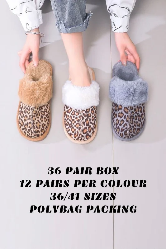 edge slippers purple-ANIMAL PRINT FAUX FUR LINED FLUFFY CASUAL SLIPPERS (PACK OF 36 PAIRS)