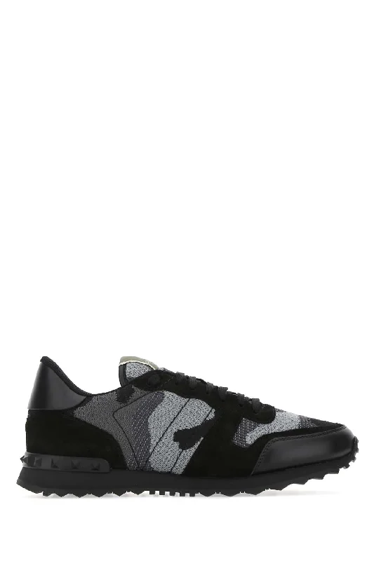 Athletic shoes with vibrant patterns -VALENTINO GARAVANI Embroidered Fabric Rockrunner Camouflage Sneaker