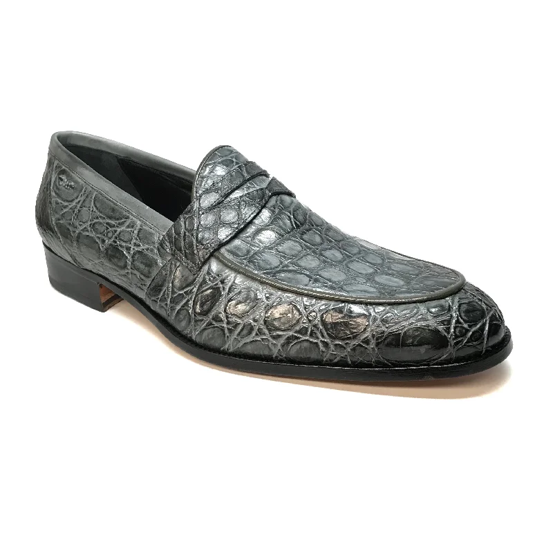 Loafers with snakeskin print -Mauri 4862 Forest Green Alligator Belly Penny Loafers