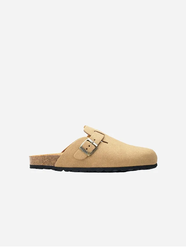 easy slippers slip-on-Taro Comfort Men's Vegan Footbed Slippers | Beige