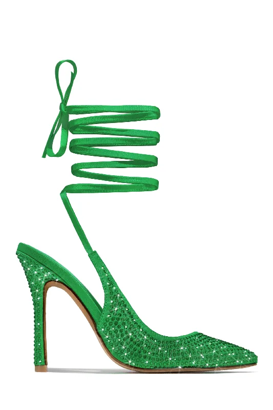 High heels with breathable uppers -high heels for prom-It-ListEmbellished Lace Up Pumps - Green